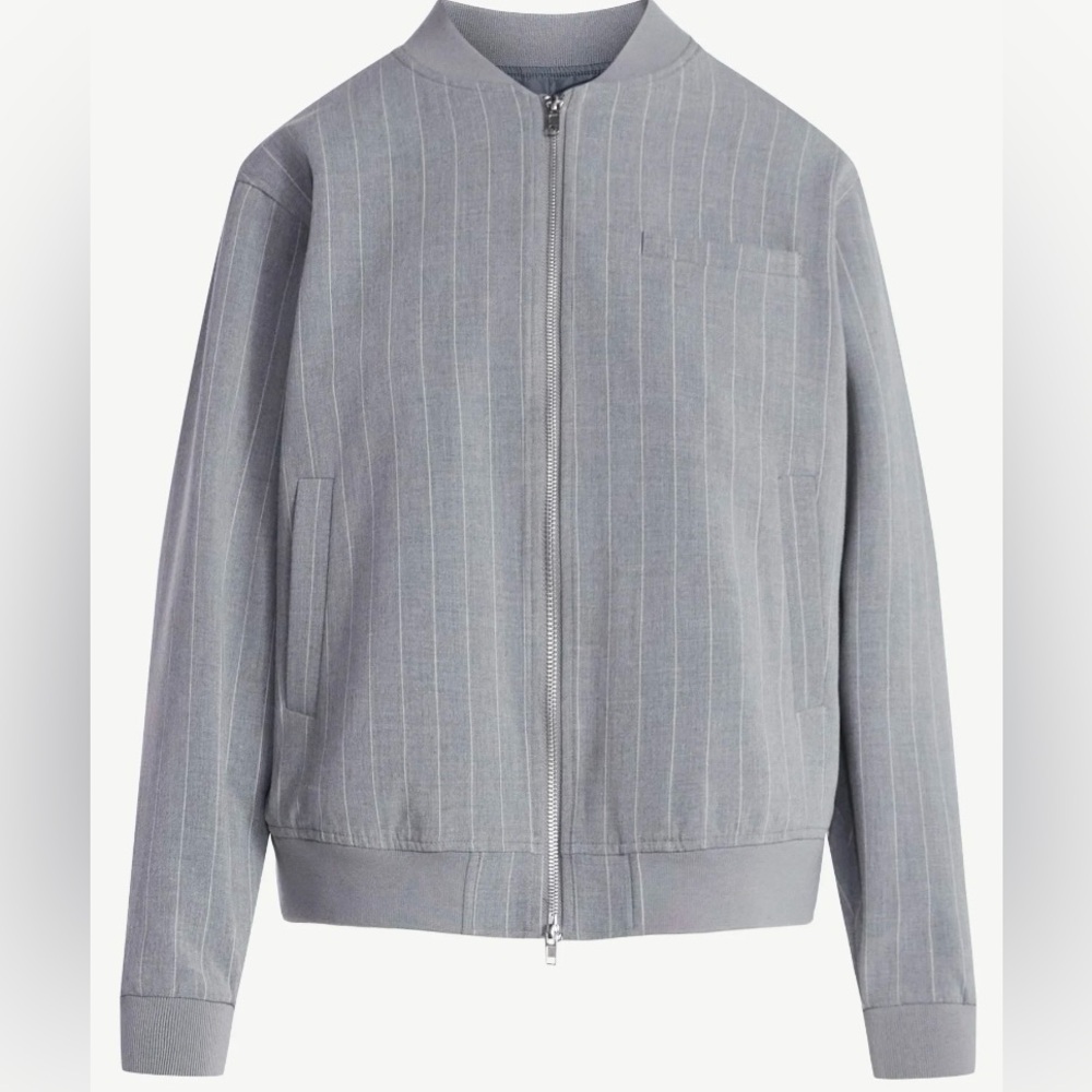 NWT Scoop Gray pinstripe Bomber Jacket Zip up - Picture 2 of 11